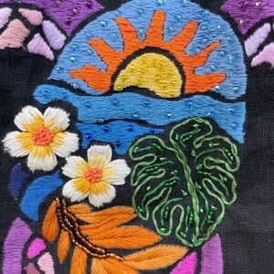 Not Perfect Linen Black Skirt with Colorful Sea Turtle Honu Hand Embroidery